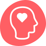 Personens hode med et kjærlighetshjertesymbol der hjernen skal representere positiv mental helse og velvære